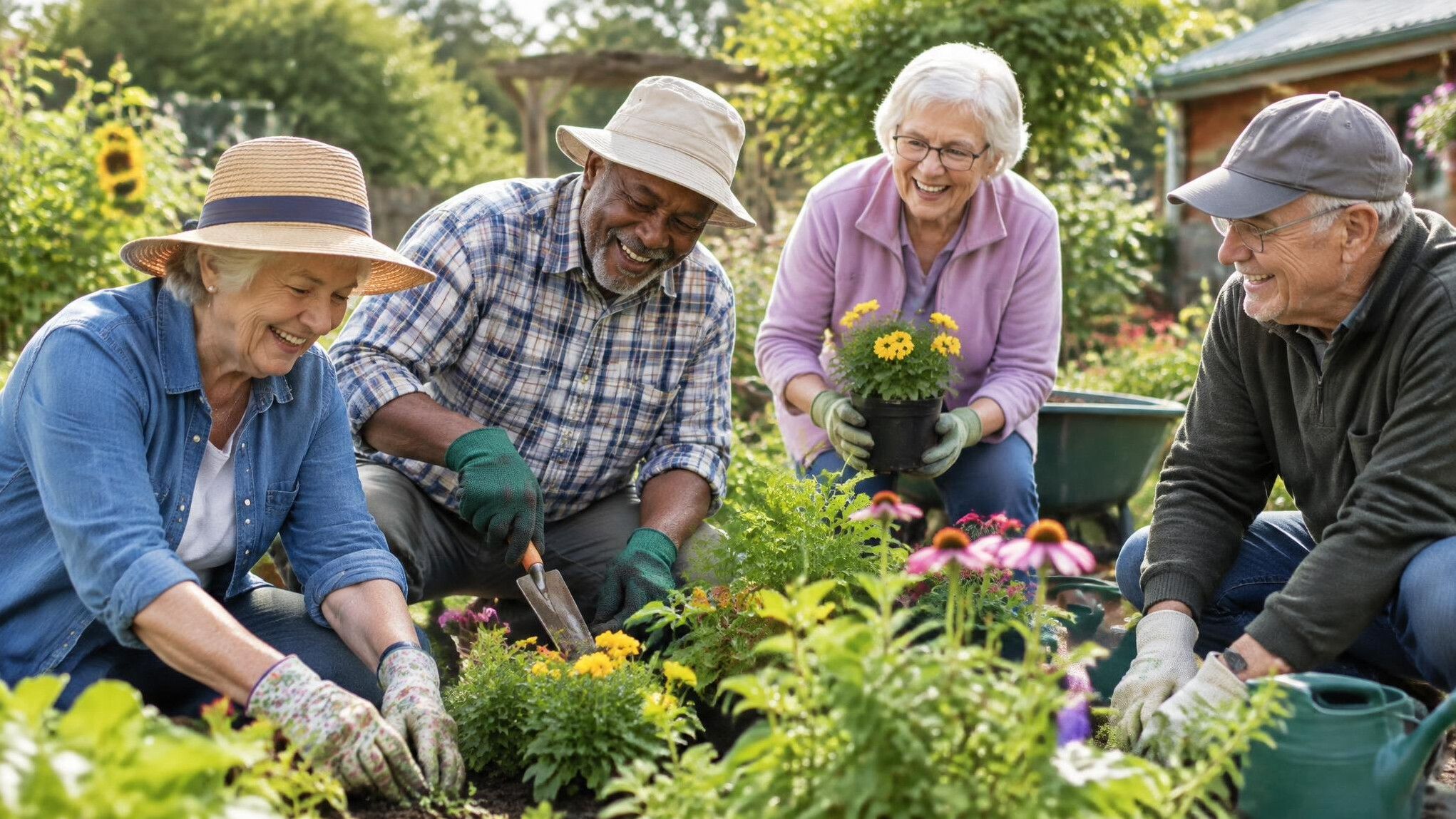seniors gardening together