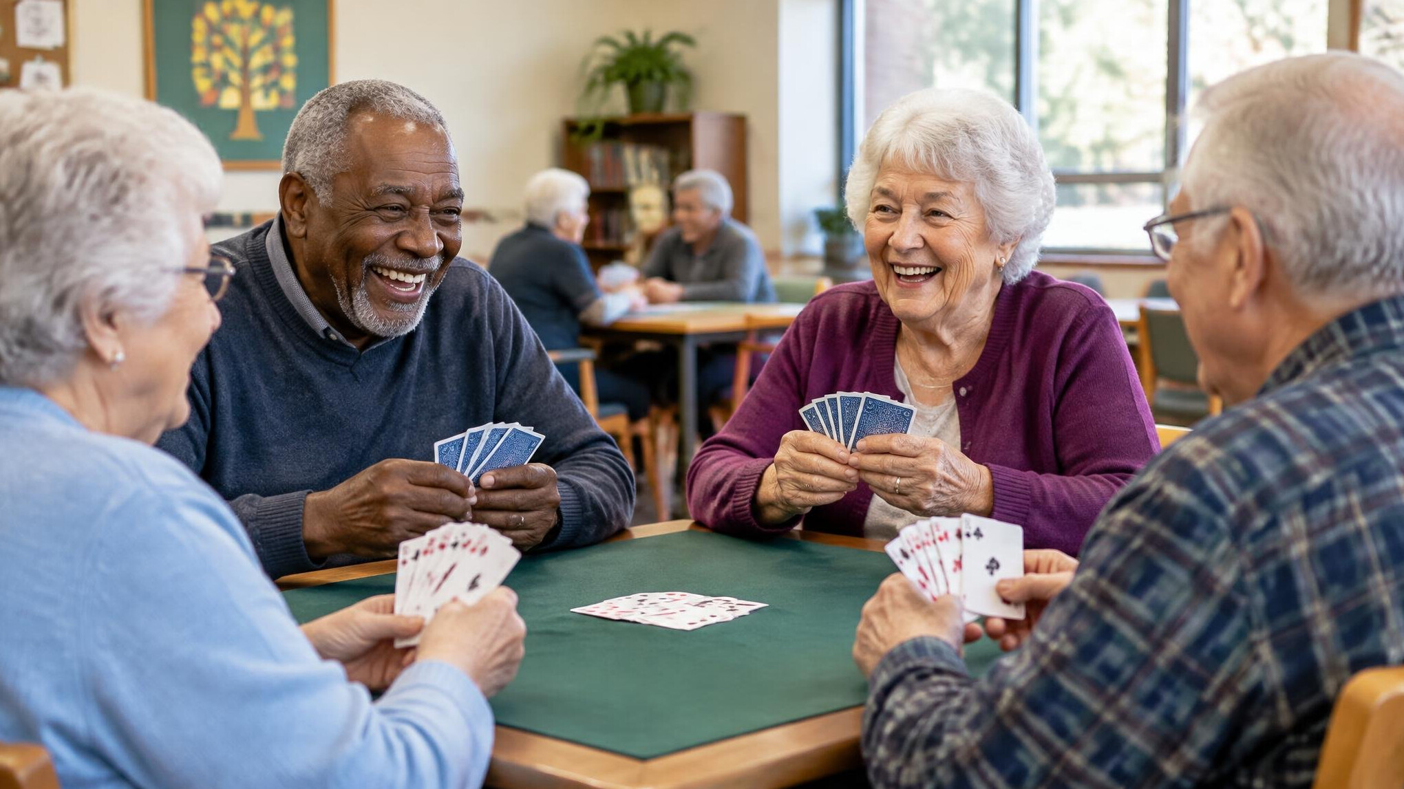 seniors playing cards