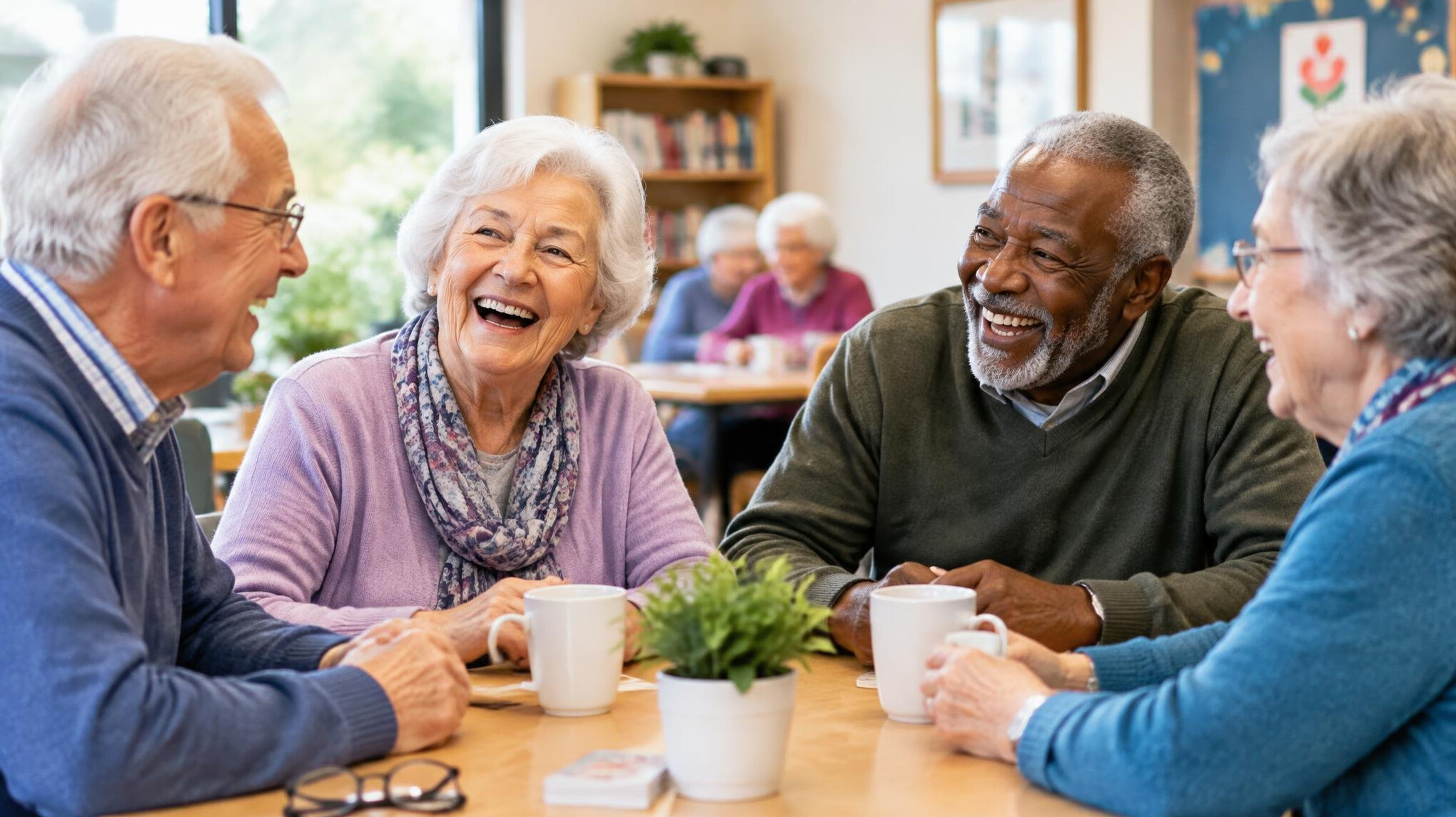 seniors laughing together in a club
