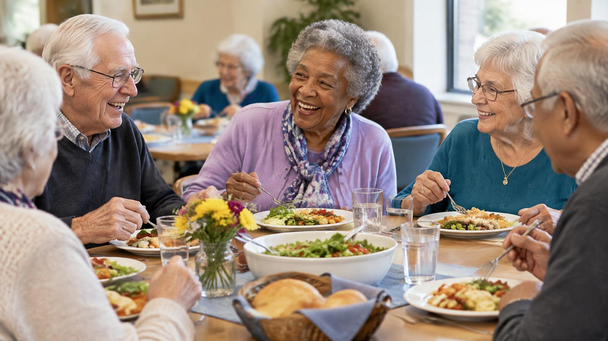 seniors sharing meal