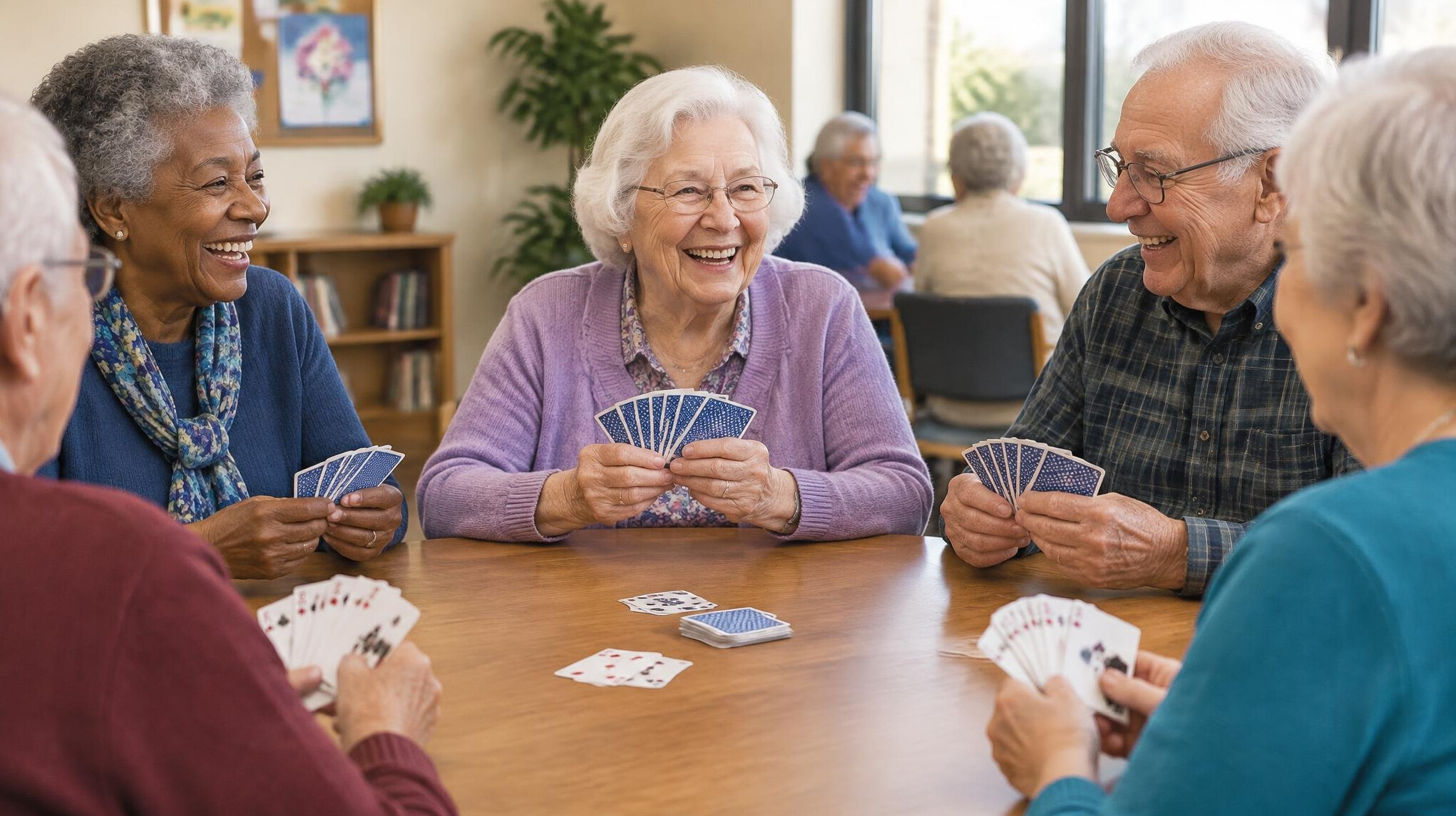 elderly woman smiling with friends